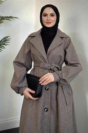 Lianda Düğmeli Astarlı Mevlana Kaban Kahverengi