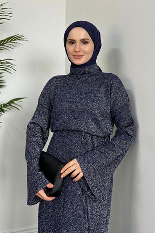 Liana Simli Triko Elbise Lacivert