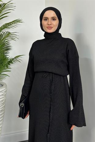 Liana Simli Triko Elbise Siyah