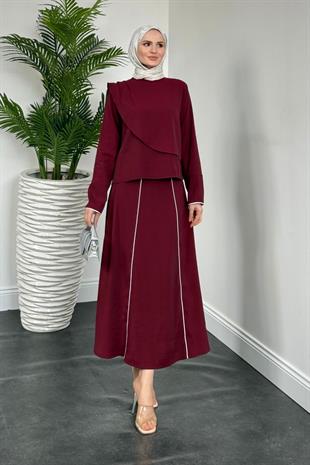 Libre Şerit Detay Etek Takım Bordo