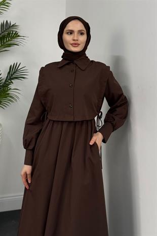 Liliana Terikotan Elbise Kahverengi