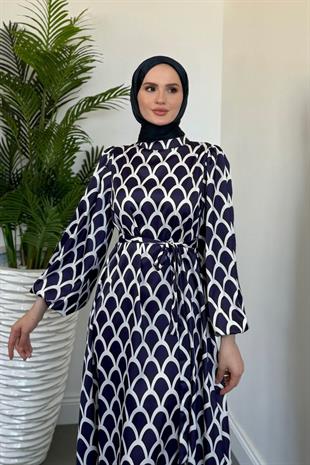Linya Balık Sırtı Elbise Lacivert