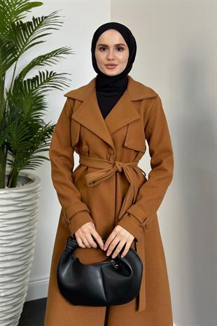 Lucky Astarlı Kaşe Kaban Camel