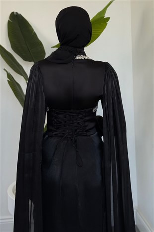 Lucy Korseli Arkadan Bağlamalı Abiye Siyah