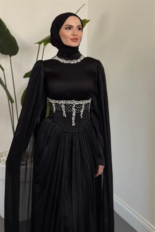 Lucy Korseli Arkadan Bağlamalı Abiye Siyah
