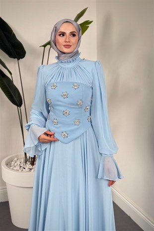 Lumiere Seyyar Korseli Şifon Abiye Bebe Mavisi