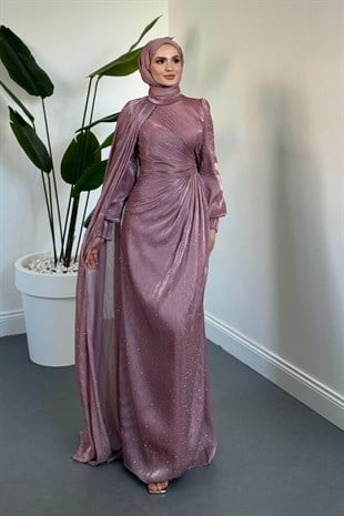 Lunara Taşlı Janjan Kumaş Abiye Rose