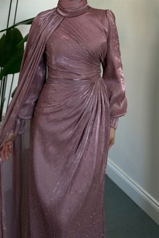 Lunara Taşlı Janjan Kumaş Abiye Rose