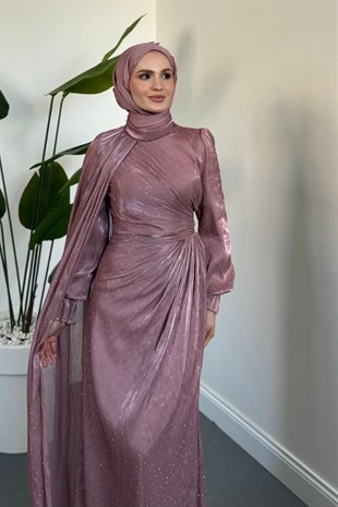 Lunara Taşlı Janjan Kumaş Abiye Rose