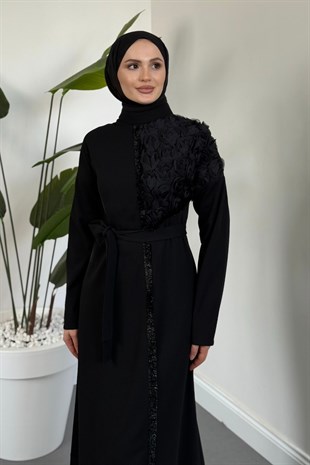 Lunessa Omzu Gül Detay Abiye Siyah