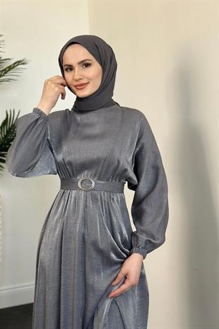 Luuz Jakar Kemerli Elbise Füme