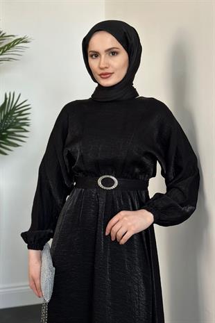 Luuz Jakar Kemerli Elbise Siyah