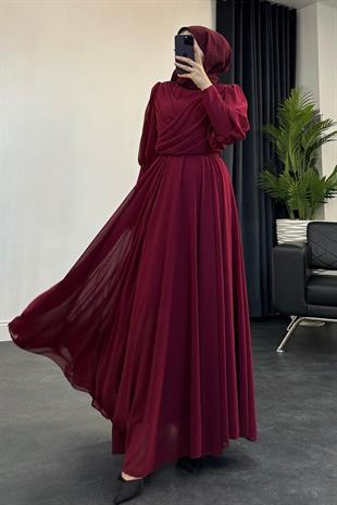 Lydia Şifon Abiye Bordo