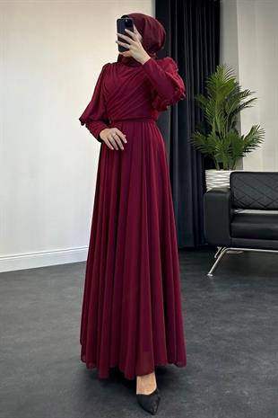 Lydia Şifon Abiye Bordo