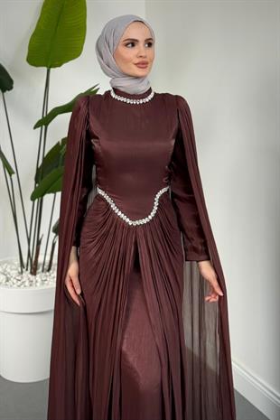 Maelis Beli Ve Boynu Taşlı Abiye Gül Kurusu