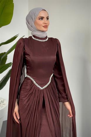 Maelis Beli Ve Boynu Taşlı Abiye Gül Kurusu