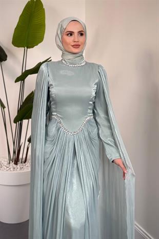 Maelis Beli Ve Boynu Taşlı Abiye Mint