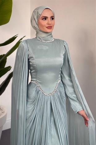 Maelis Beli Ve Boynu Taşlı Abiye Mint