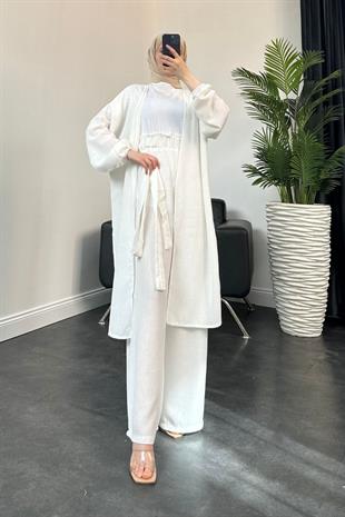 Magnus Keten Kimono Takım Beyaz