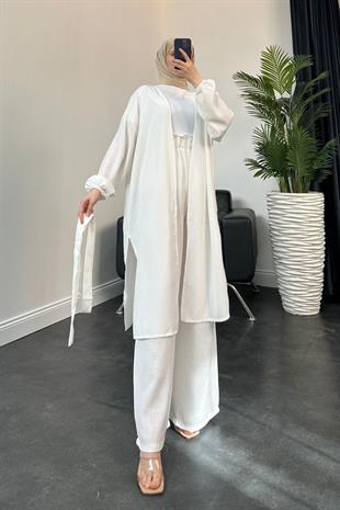 Magnus Keten Kimono Takım Beyaz