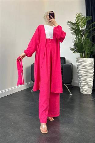 Magnus Keten Kimono Takım Fuşya
