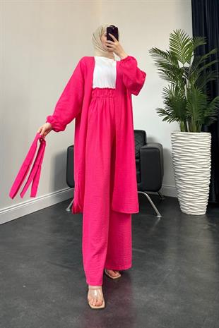 Magnus Keten Kimono Takım Fuşya