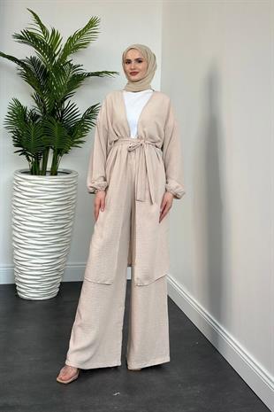 Magnus Keten Kimono Takım Krem