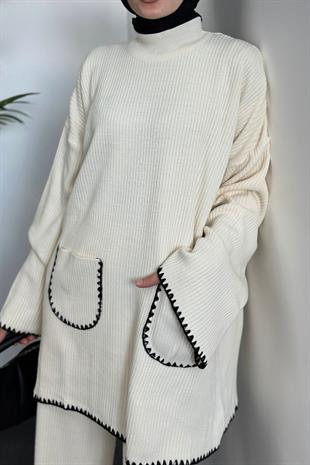 Mallory Cepli Triko Takım Krem