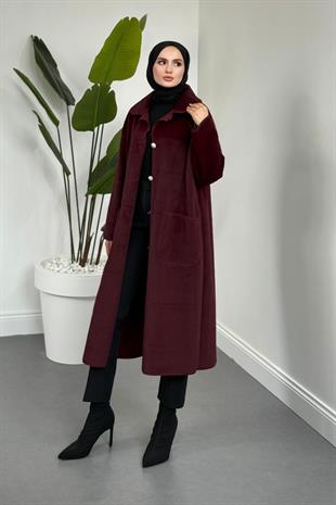 Mandell Kürklü Kaşe Kaban Bordo