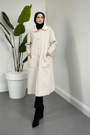 Mandell Kürklü Kaşe Kaban Krem