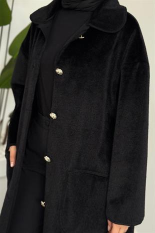 Mandell Kürklü Kaşe Kaban Siyah