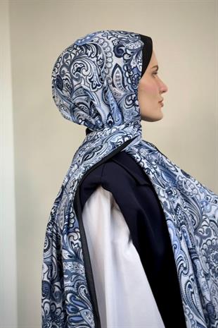 Mangala Desenli Şal Lacivert