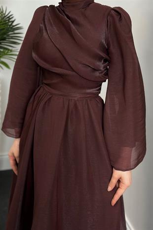 Margaret Drape Janjan Abiye Kahverengi