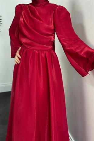 Margaret Drape Janjan Abiye Kırmızı