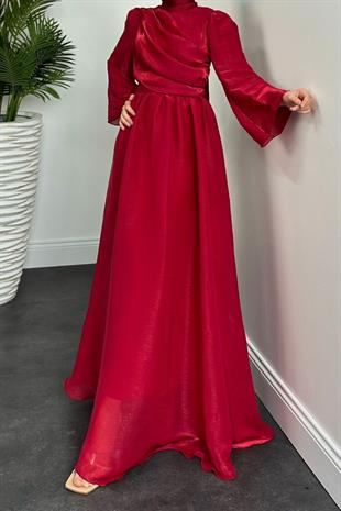 Margaret Drape Janjan Abiye Kırmızı