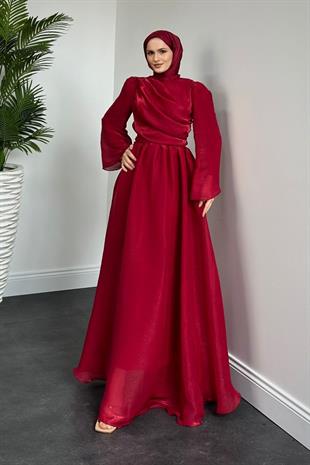 Margaret Drape Janjan Abiye Kırmızı