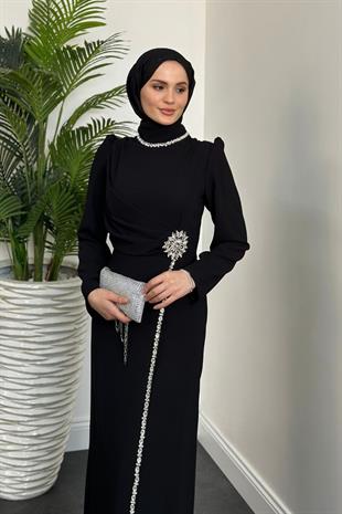 Martha Kar Taneli Taşlı Abiye Siyah
