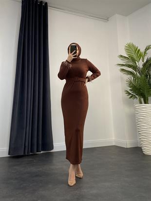 Martina Kemerli Triko Elbise Kahverenk 