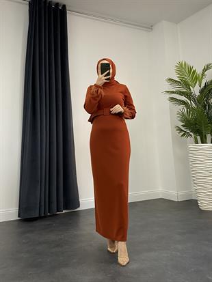 Martina Kemerli Triko Elbise Kiremit 