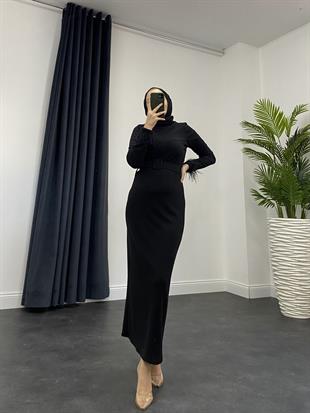 Martina Kemerli Triko Elbise Siyah 