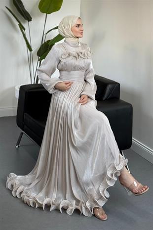 Maryam Altı Ve Göğüs Kısmı Fırfırlı Janjan Abiye Taş