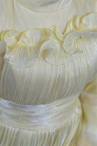 Maryam Altı Ve Göğüs Kısmı Fırfırlı Janjan Abiye Butter Yellow