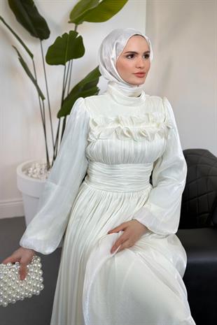 Maryam Altı Ve Göğüs Kısmı Fırfırlı Janjan Abiye Ekru 