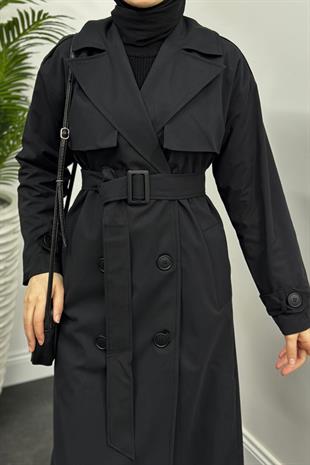 Massi Astarlı Trençkot Siyah