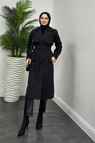 Massi Astarlı Trençkot Siyah