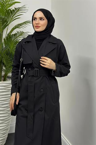 Massi Astarlı Trençkot Siyah
