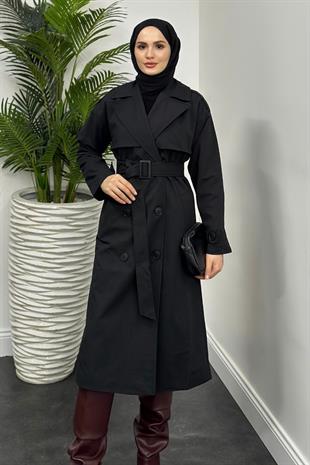 Massi Astarlı Trençkot Siyah
