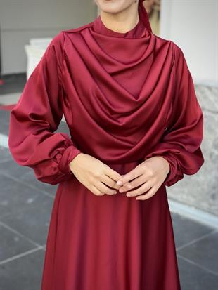 Matmazel Saten Abiye Bordo