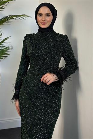 Meleda Taşlı Kuyruklu Likralı Balık Abiye Zümrüt