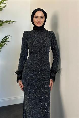 Meleda Taşlı Kuyruklu Likralı Balık Abiye Füme